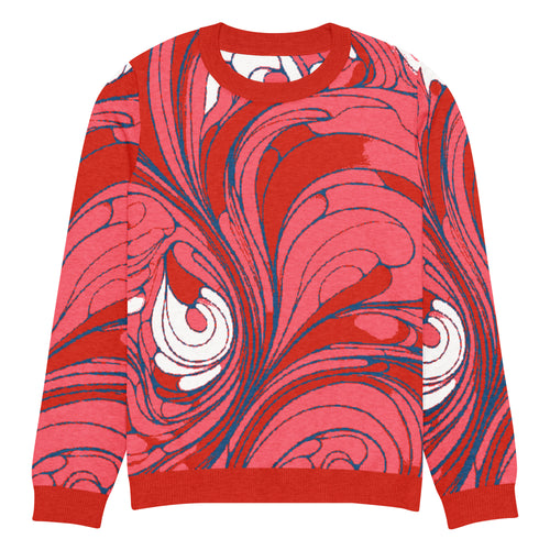 Baroque Swirl Knitted Jumper – Pink & Red, Unisex
