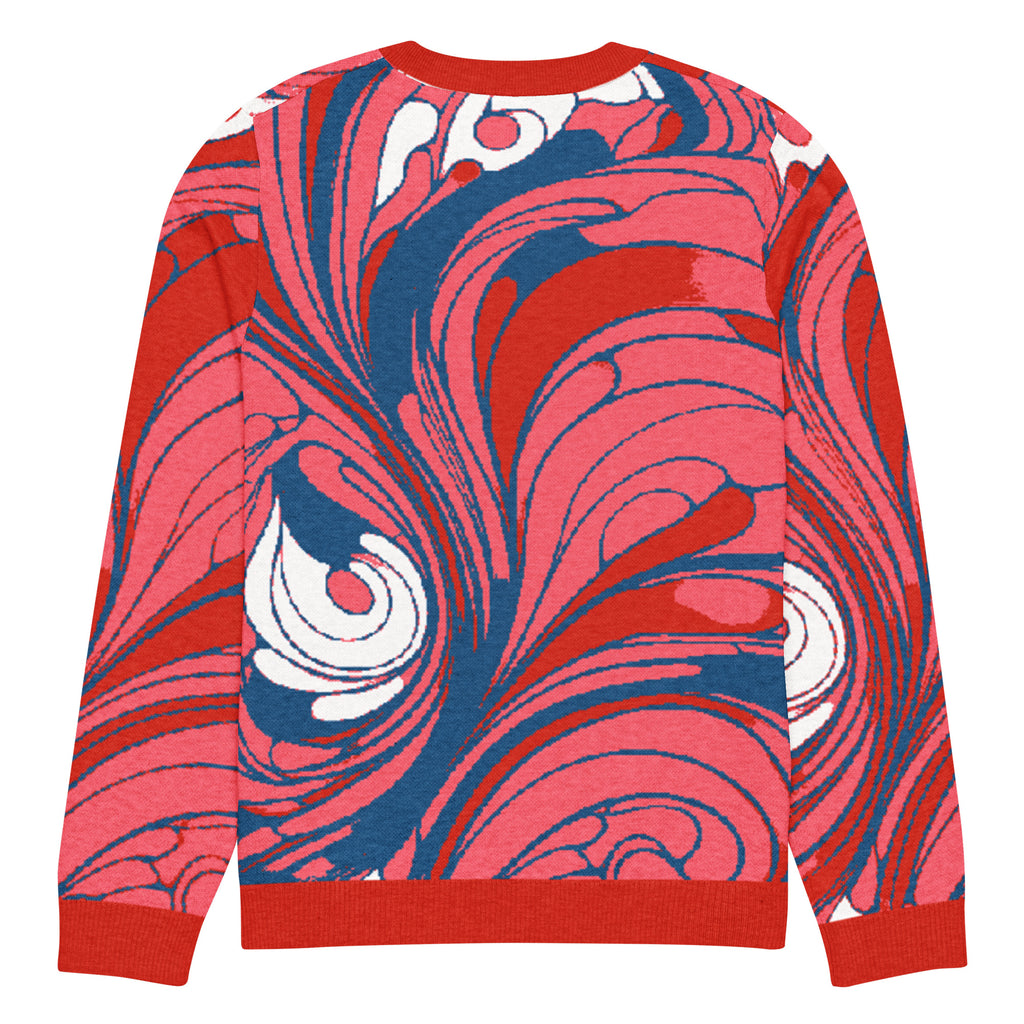 Baroque Swirl Knitted Jumper – Pink & Red, Unisex