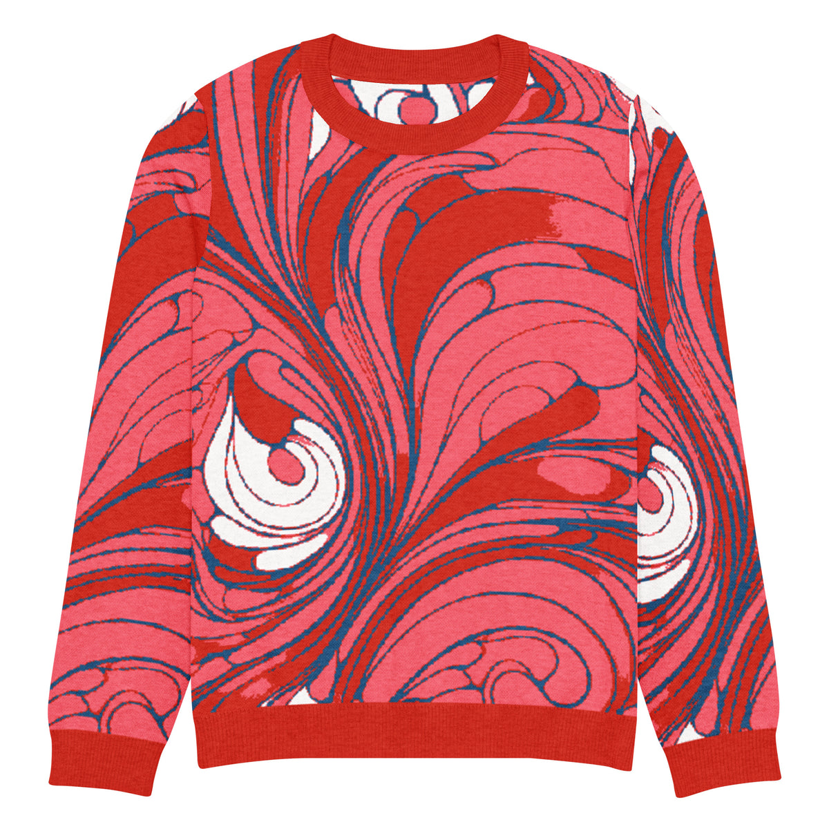 Baroque Swirl Knitted Jumper – Pink & Red, Unisex