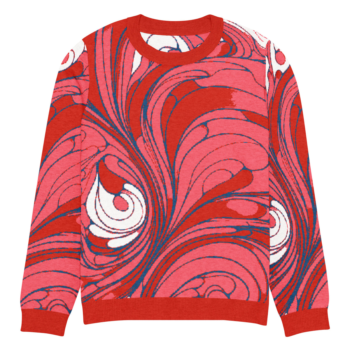 Baroque Swirl Knitted Jumper – Pink & Red, Unisex