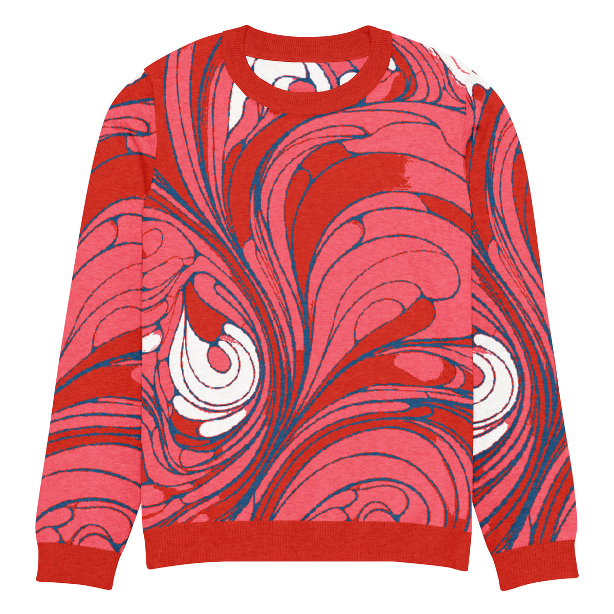 Baroque Swirl Knitted Jumper – Pink & Red, Unisex