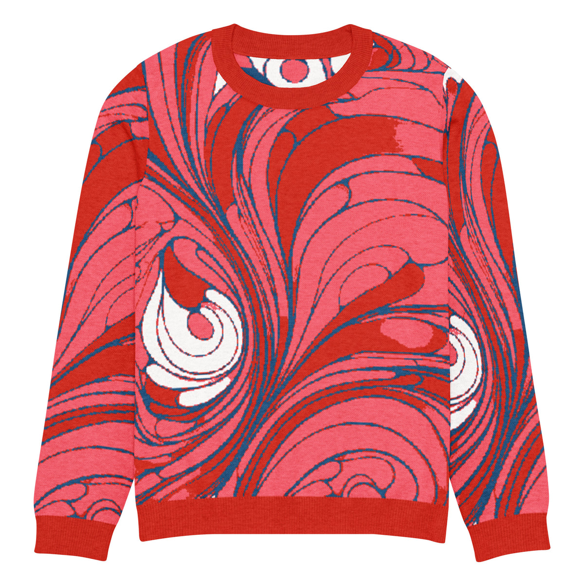 Baroque Swirl Knitted Jumper – Pink & Red, Unisex