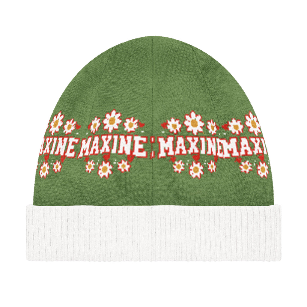 Personalised Daisy Knitted Beanie – Custom Name, Floral