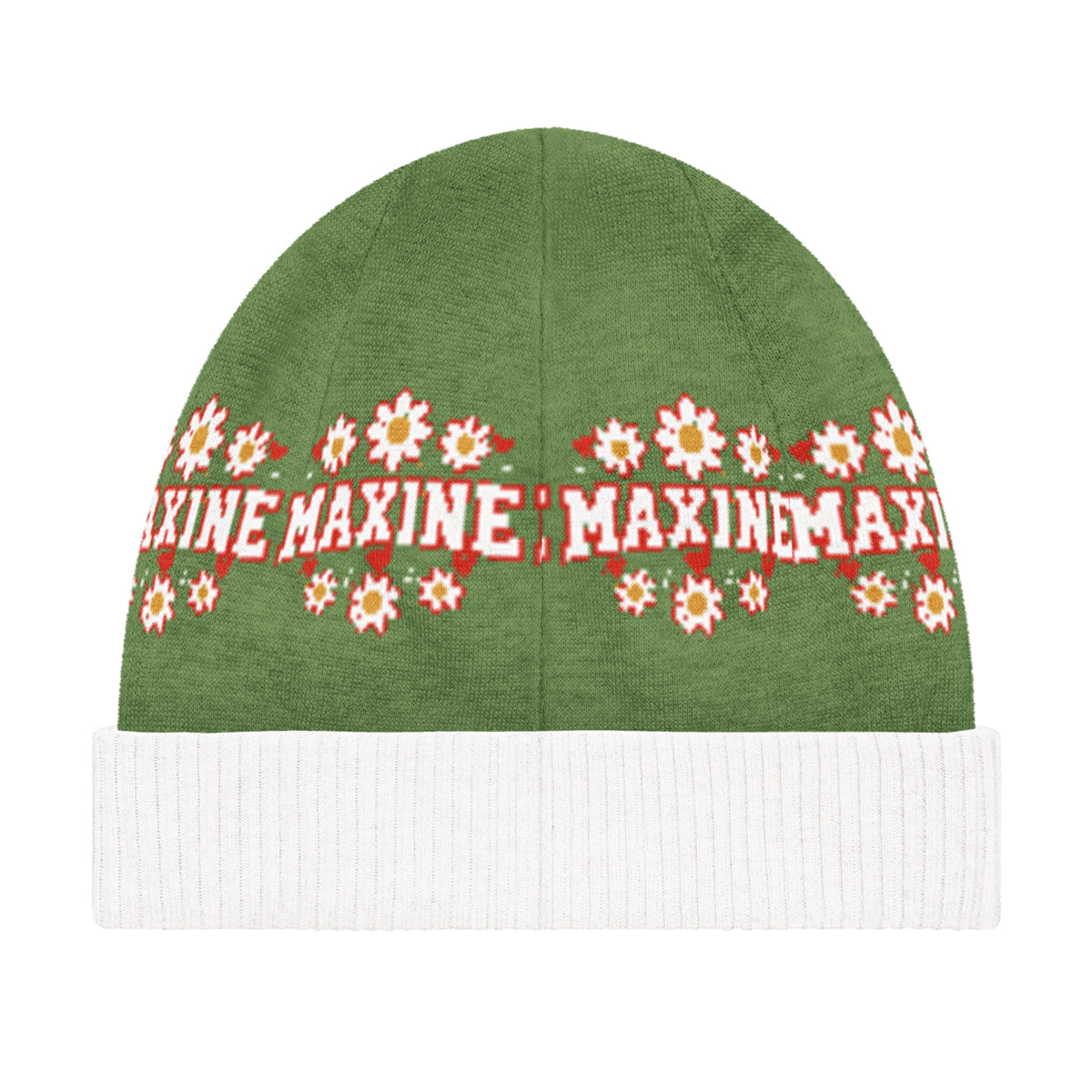 Personalised Daisy Knitted Beanie – Custom Name, Floral