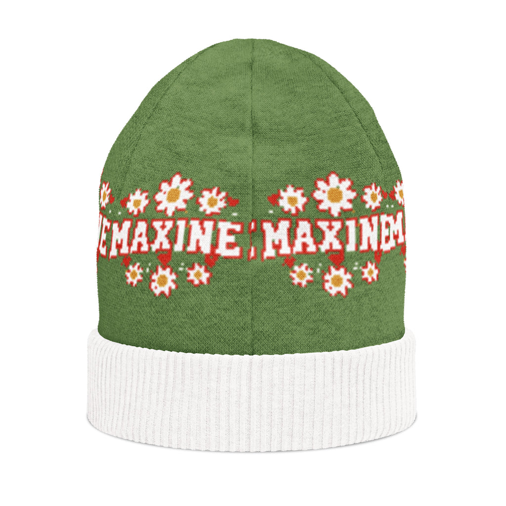 Personalised Daisy Knitted Beanie – Custom Name, Floral