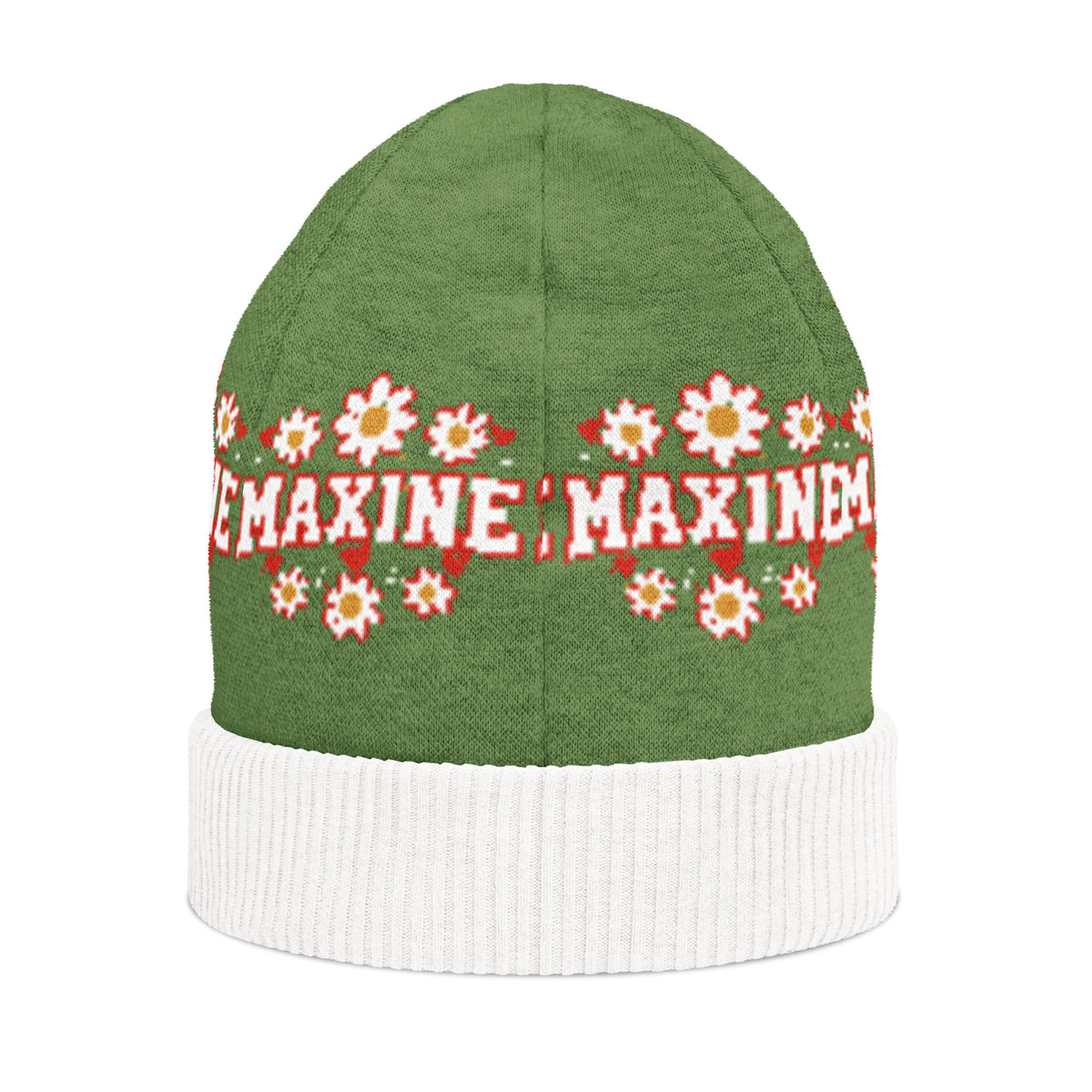 Personalised Daisy Knitted Beanie – Custom Name, Floral