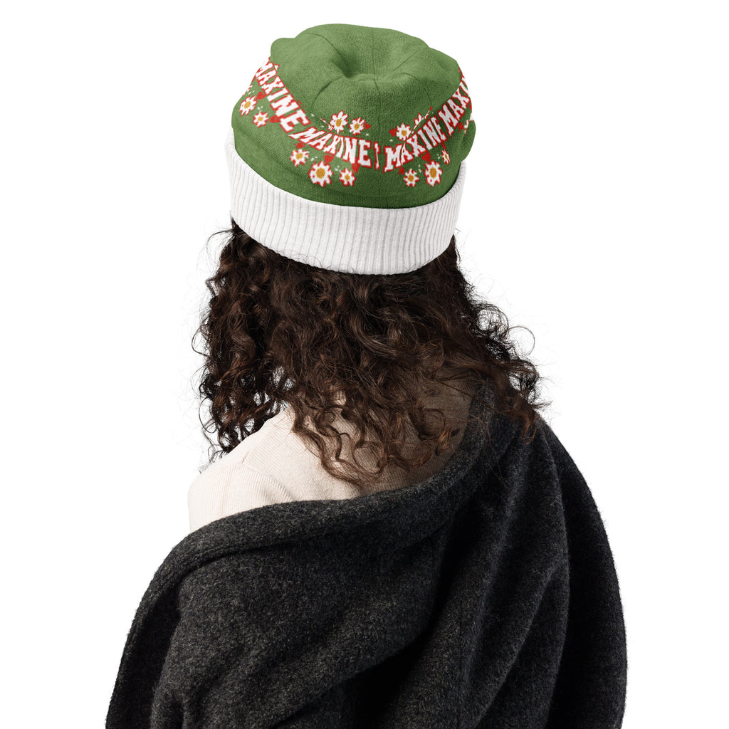 Personalised Daisy Knitted Beanie – Custom Name, Floral