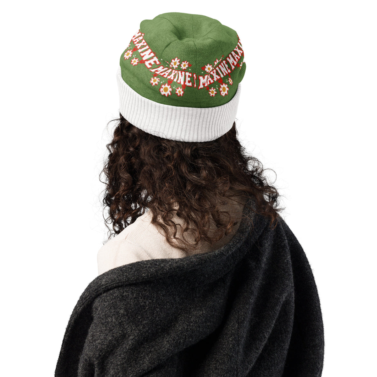 Personalised Daisy Knitted Beanie – Custom Name, Floral