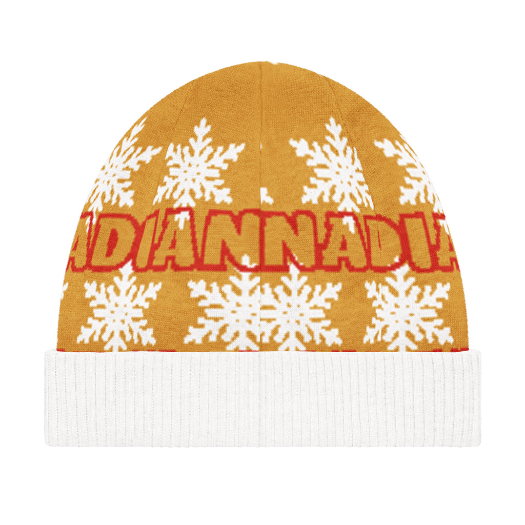 Personalised Snowflake Knitted Beanie – Custom Name, Mustard
