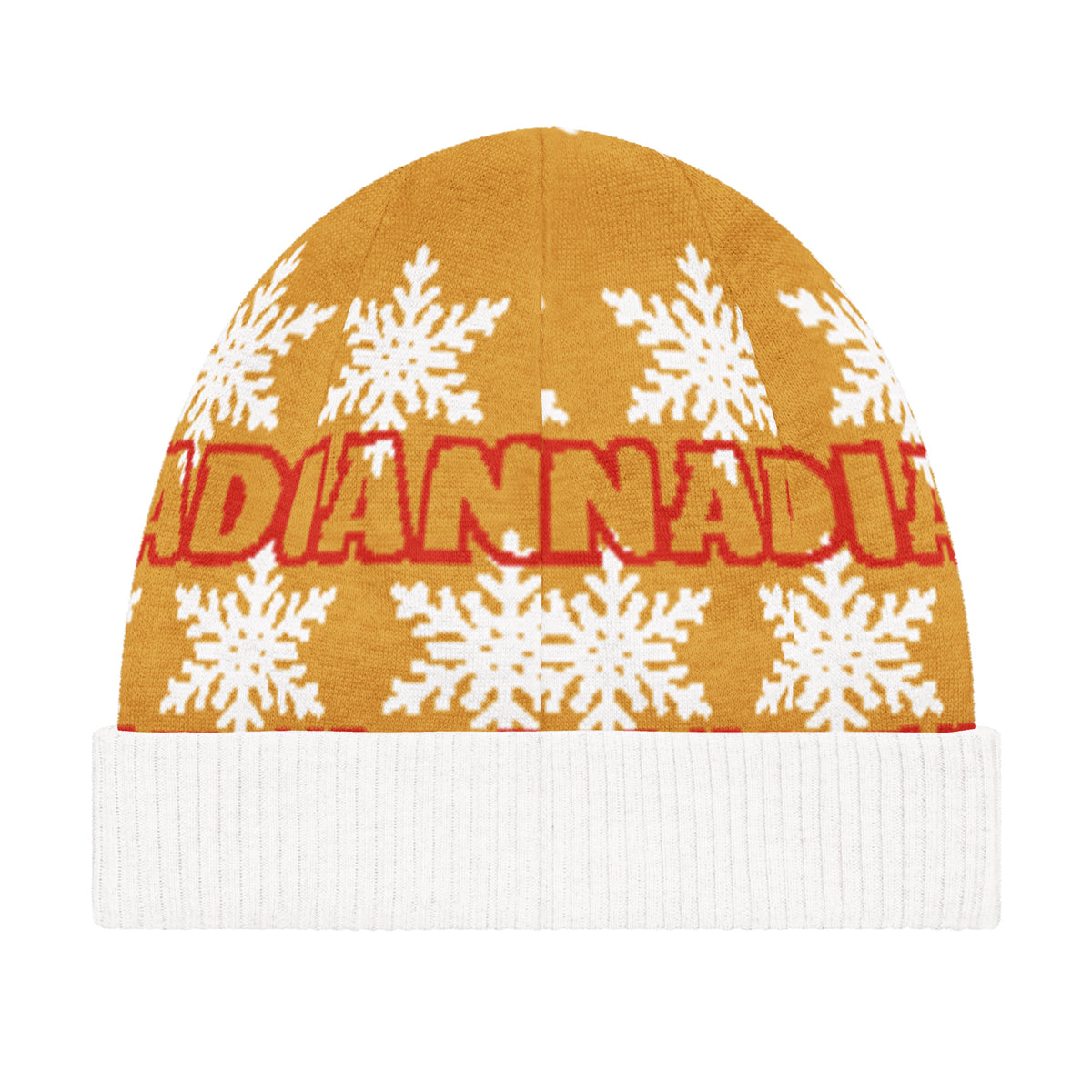 Personalised Snowflake Knitted Beanie – Custom Name, Mustard