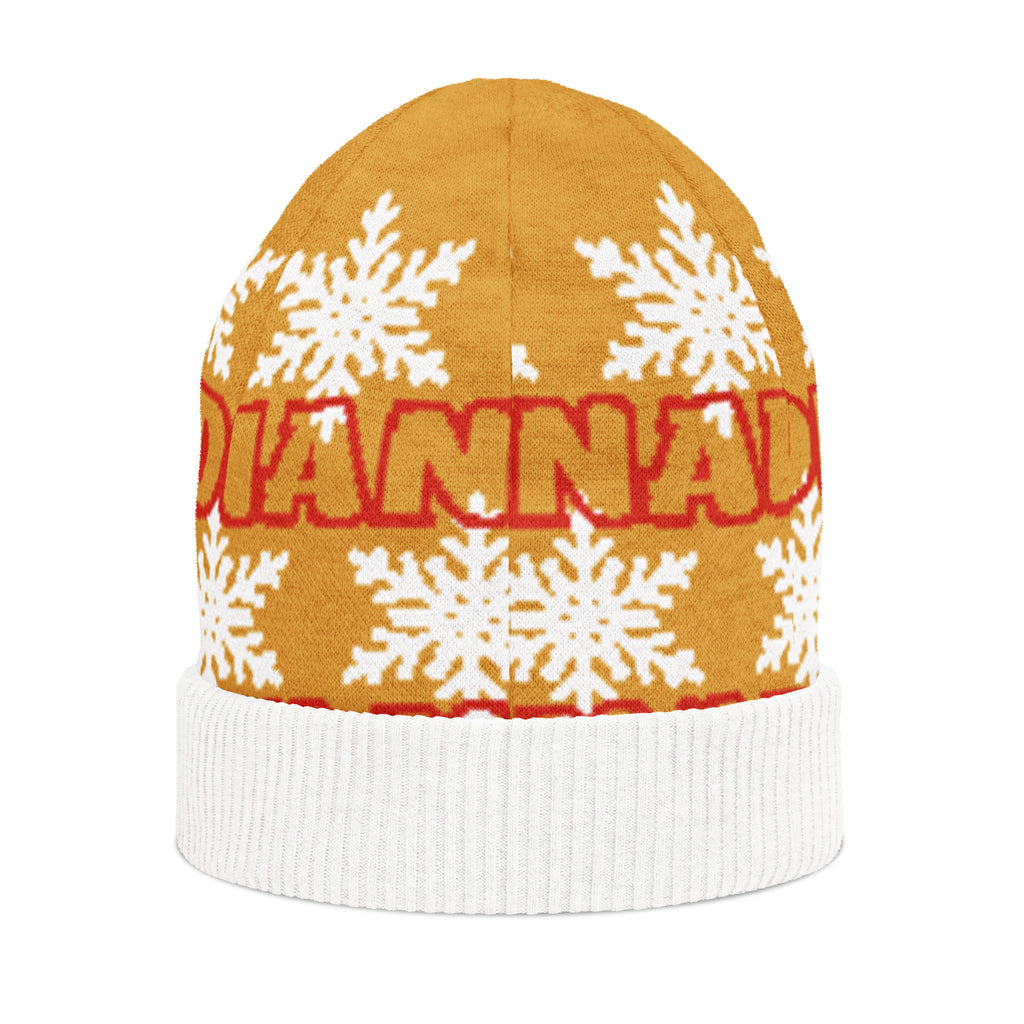 Personalised Snowflake Knitted Beanie – Custom Name, Mustard