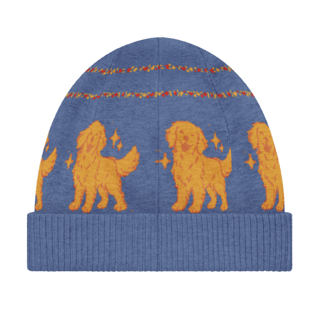 Golden Retriever Knitted Beanie – Blue, Unisex