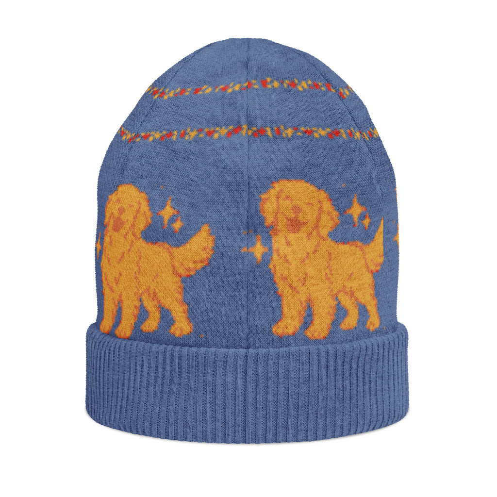 Golden Retriever Knitted Beanie – Blue, Unisex
