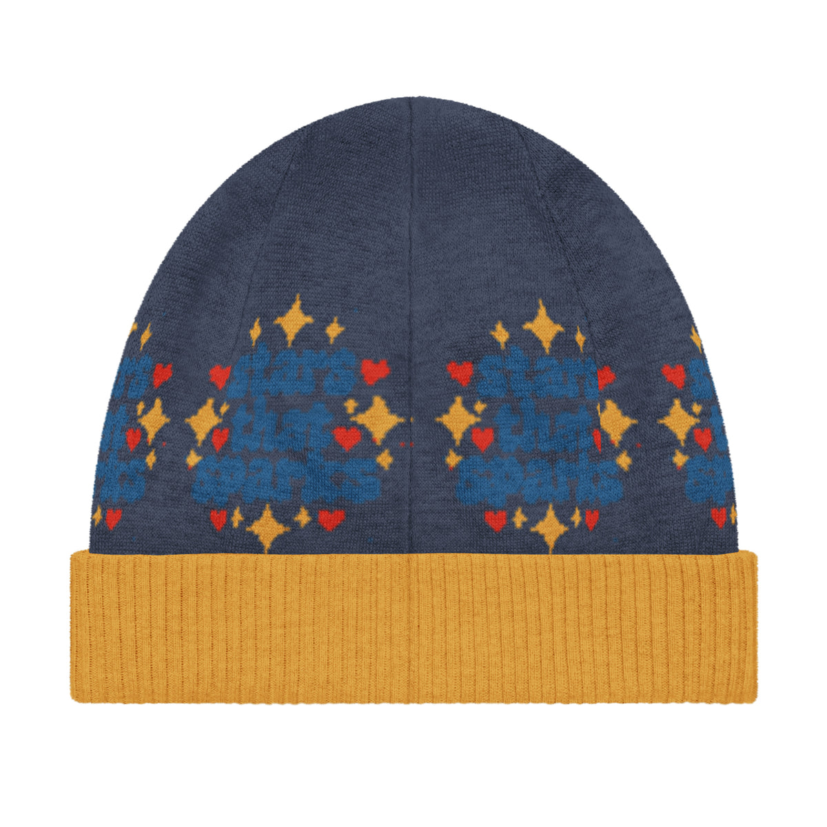 Stars That Sparks Knitted Beanie – Blue & Mustard, Unisex