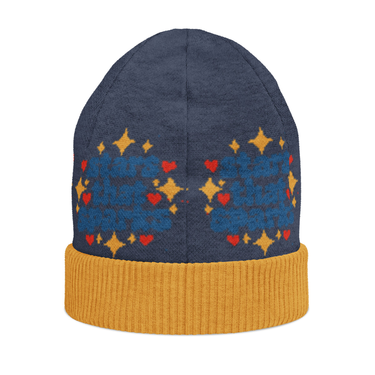 Stars That Sparks Knitted Beanie – Blue & Mustard, Unisex