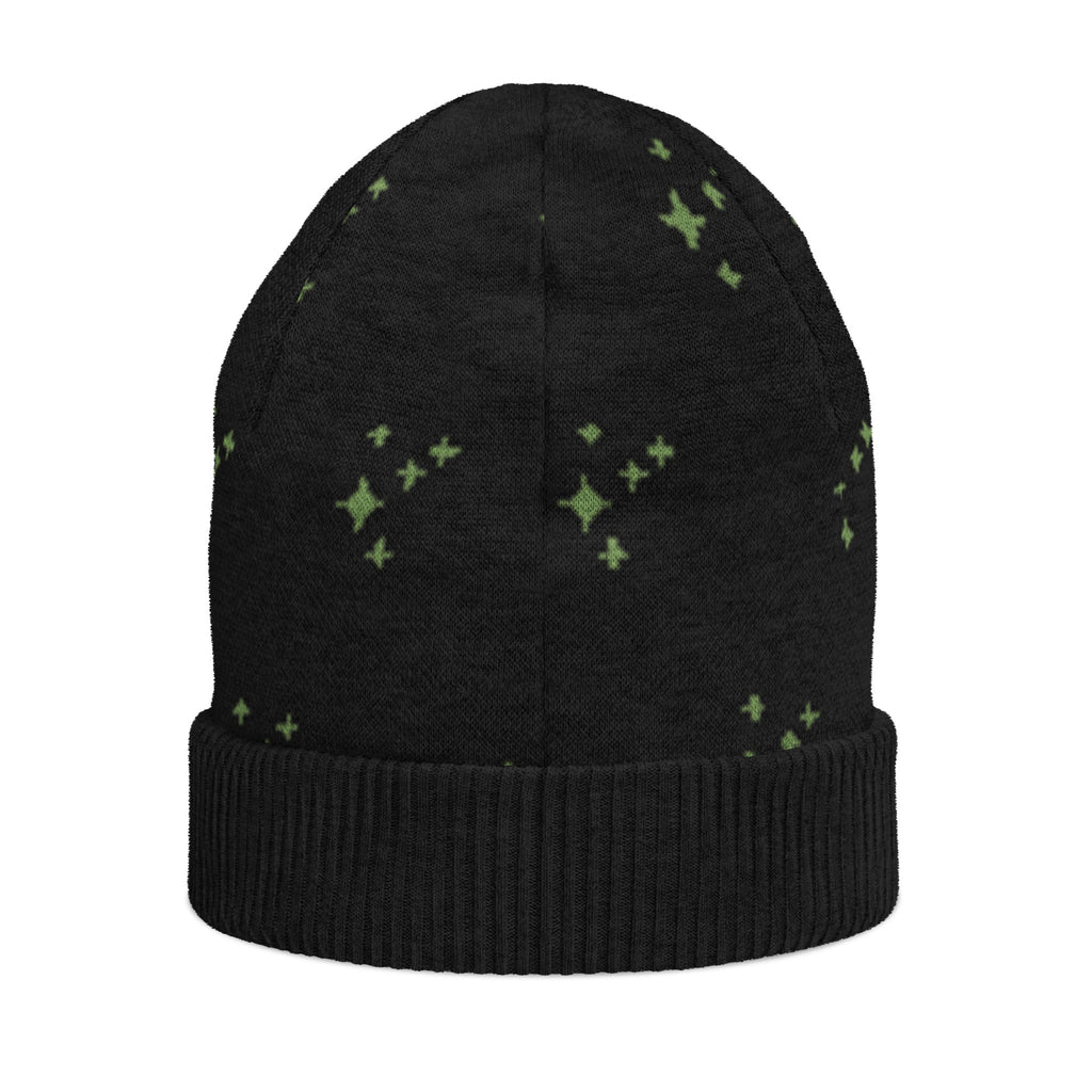 Black Knitted Beanie – Green Spark Pattern, Unisex