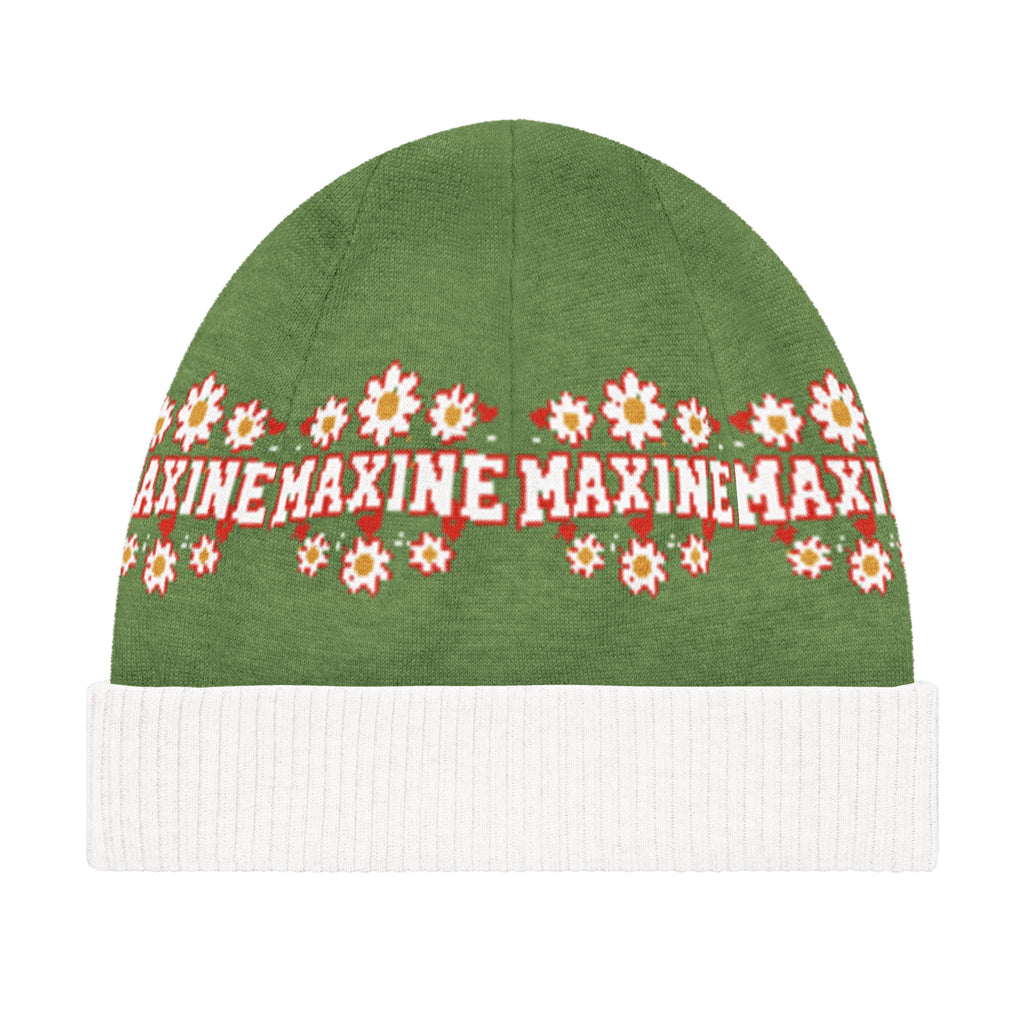 Personalised Daisy Knitted Beanie – Custom Name, Floral