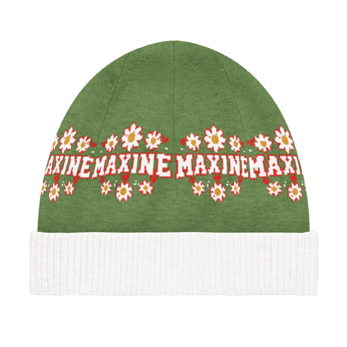 Personalised Daisy Knitted Beanie – Custom Name, Floral