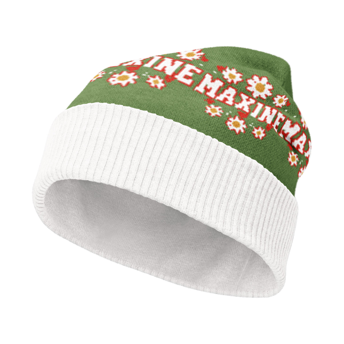 Personalised Daisy Knitted Beanie – Custom Name, Floral
