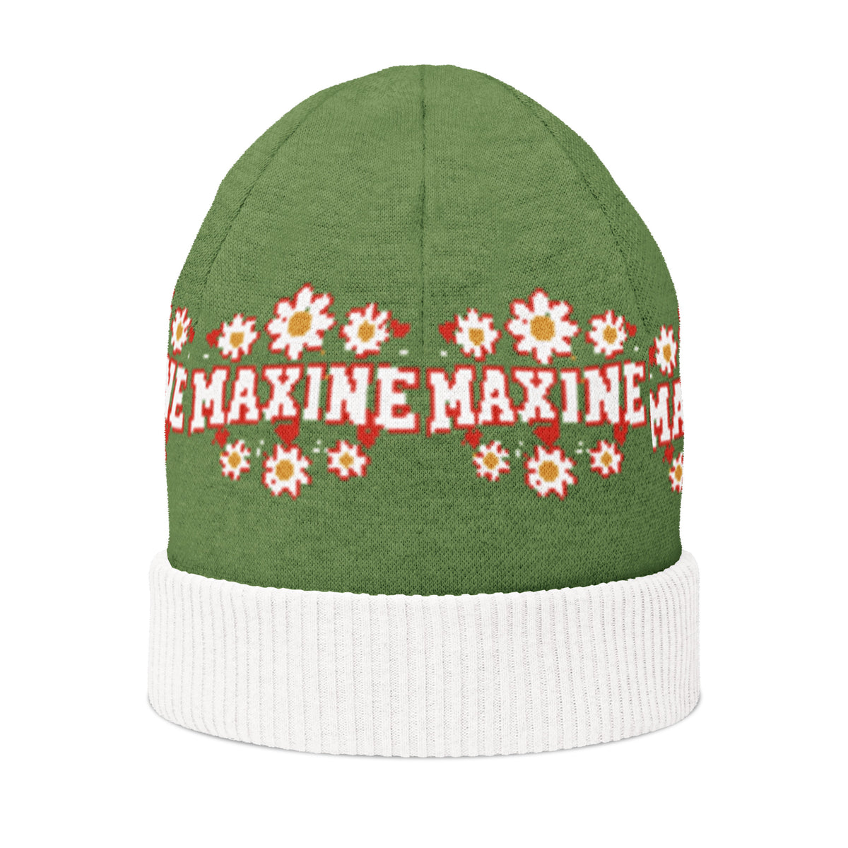 Personalised Daisy Knitted Beanie – Custom Name, Floral