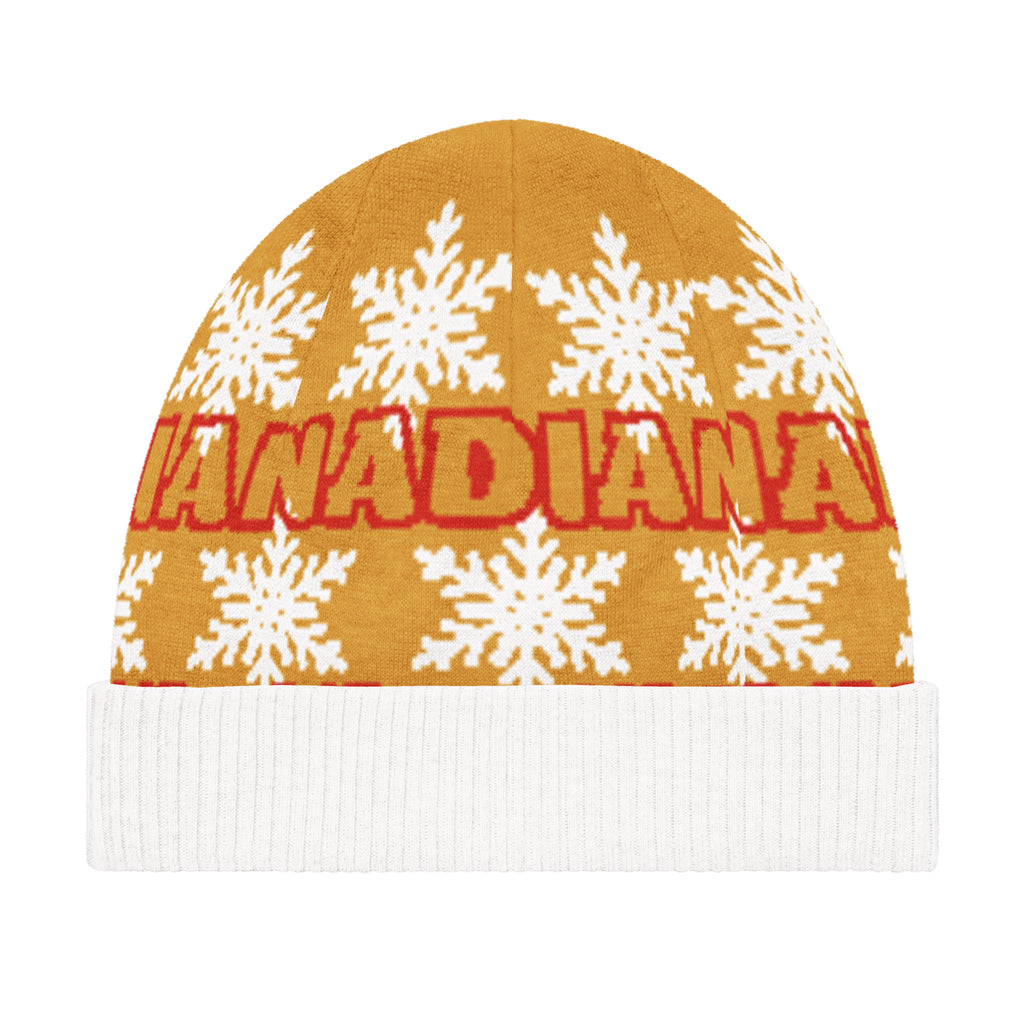 Personalised Snowflake Knitted Beanie – Custom Name, Mustard