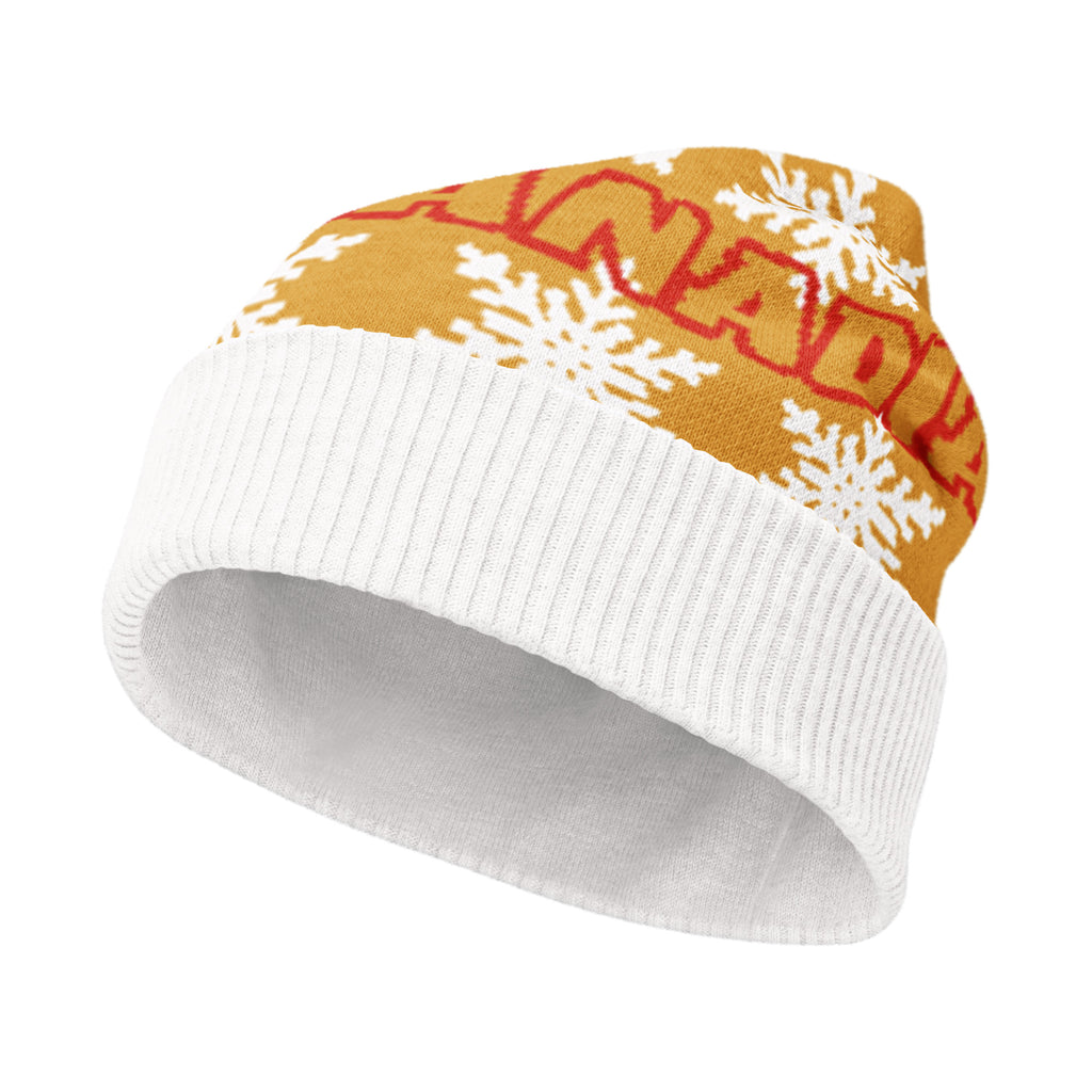Personalised Snowflake Knitted Beanie – Custom Name, Mustard