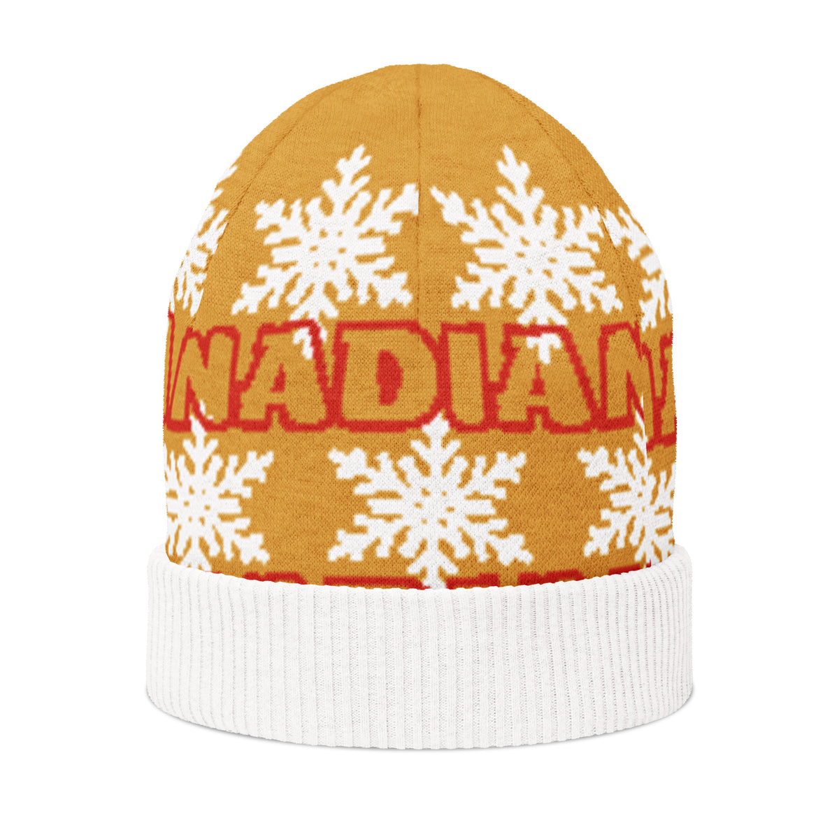 Personalised Snowflake Knitted Beanie – Custom Name, Mustard