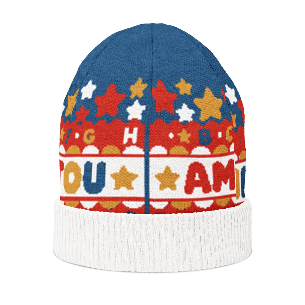 Personalised Alphabet Knitted Beanie – Custom Name, Colourful
