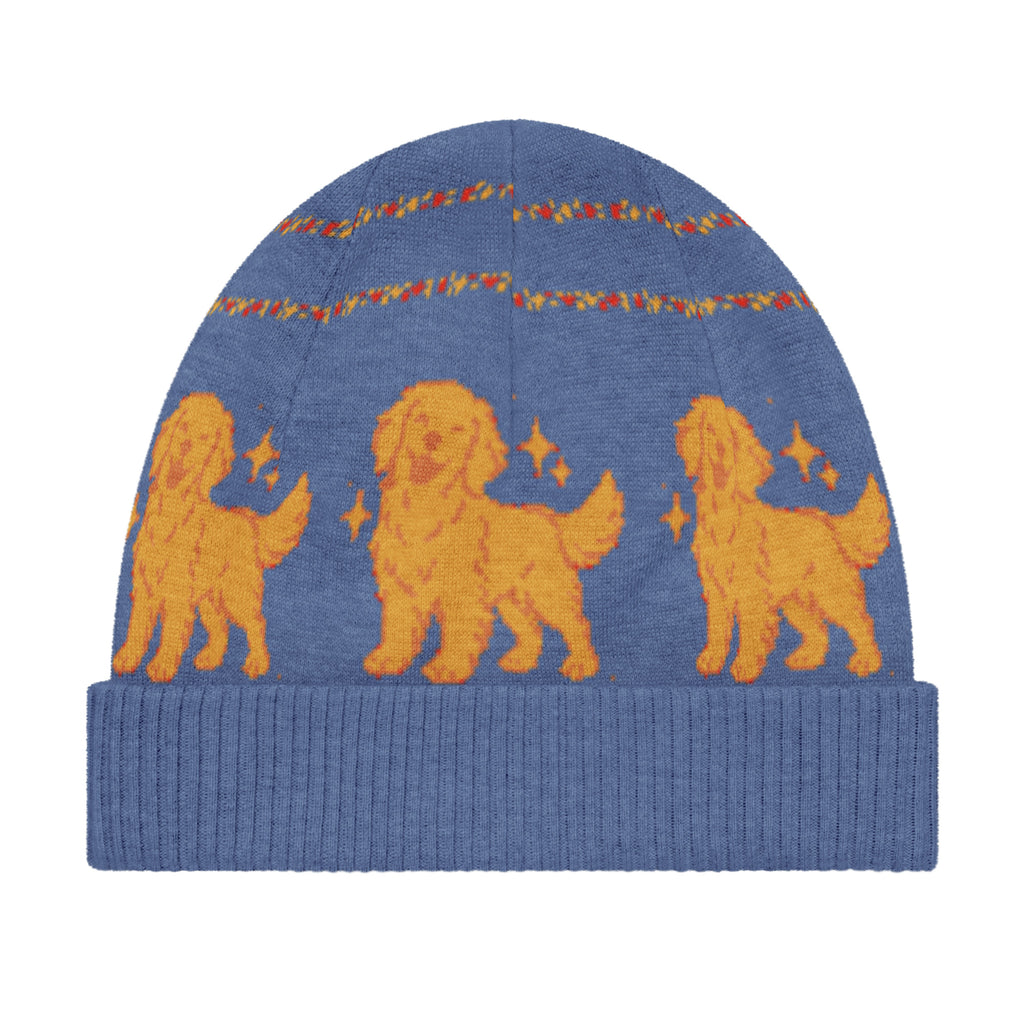Golden Retriever Knitted Beanie – Blue, Unisex