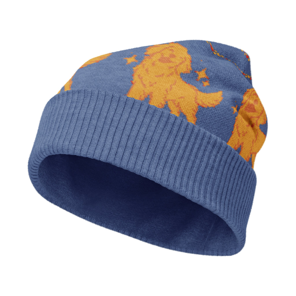 Golden Retriever Knitted Beanie – Blue, Unisex