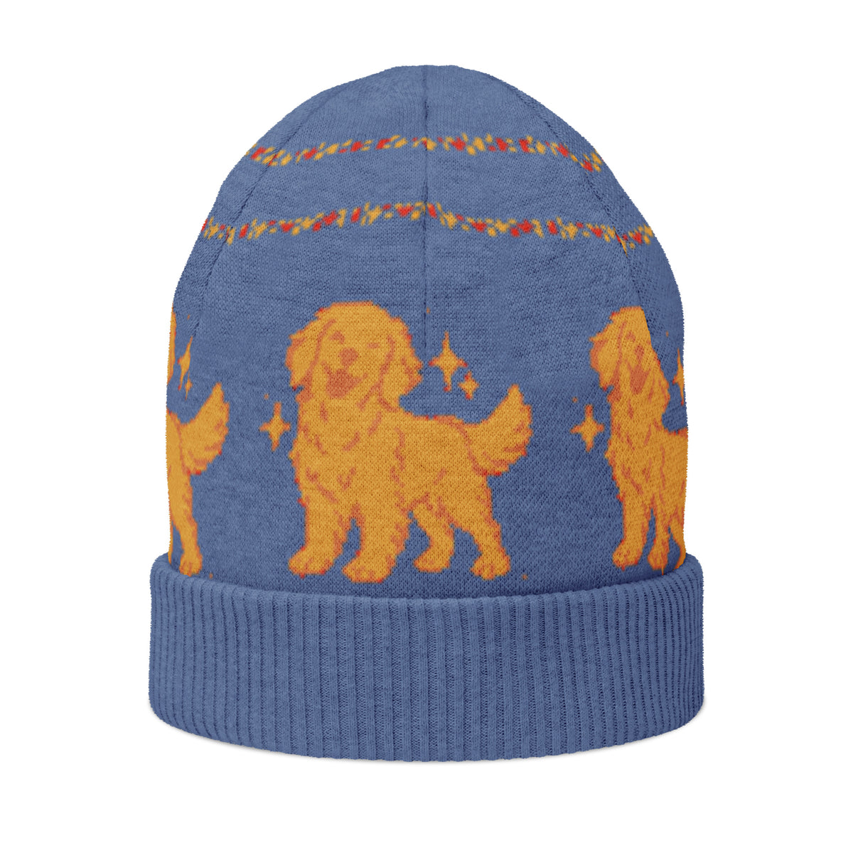 Golden Retriever Knitted Beanie – Blue, Unisex