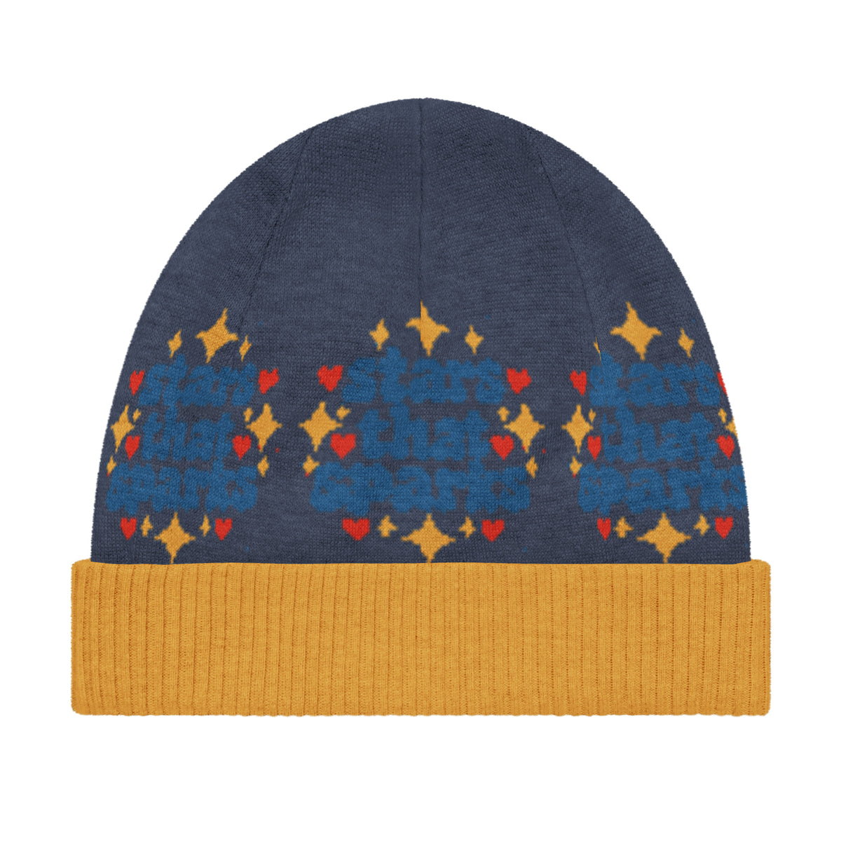 Stars That Sparks Knitted Beanie – Blue & Mustard, Unisex