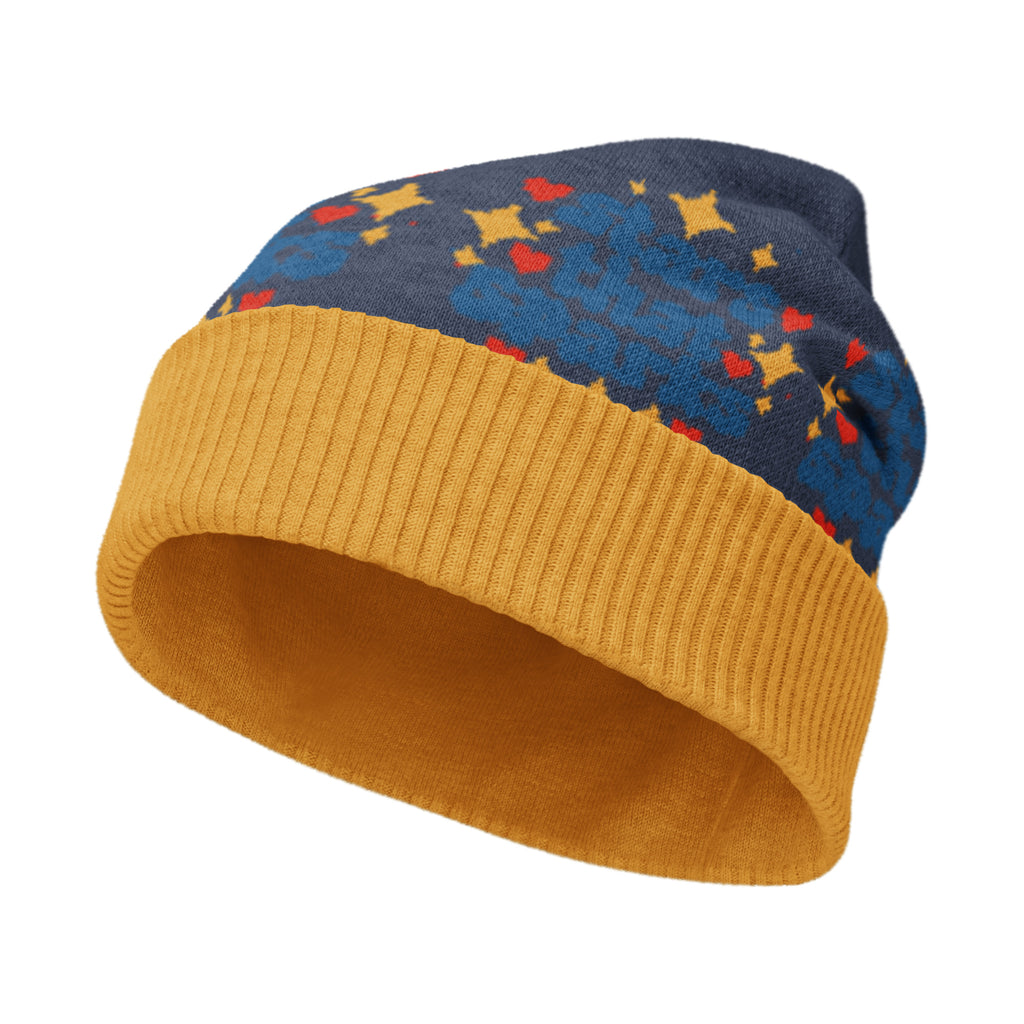 Stars That Sparks Knitted Beanie – Blue & Mustard, Unisex