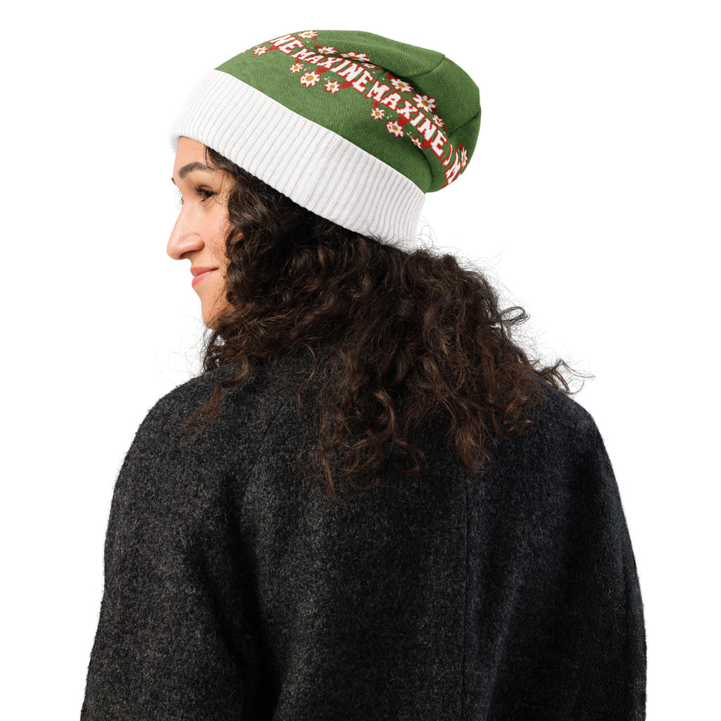 Personalised Daisy Knitted Beanie – Custom Name, Floral