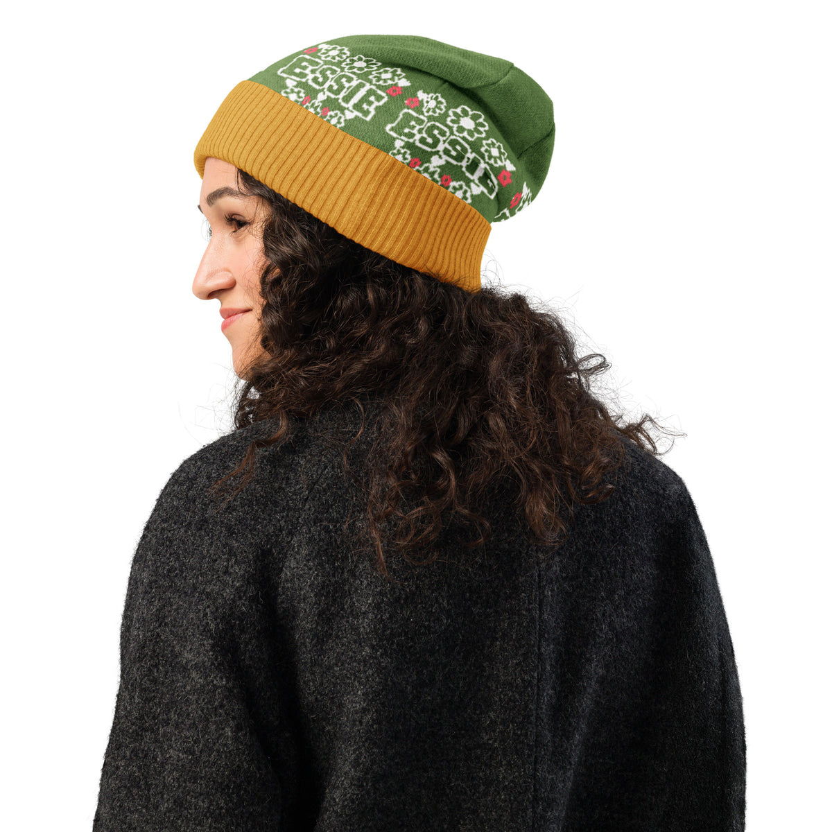 Personalised Daisy Knitted Beanie – Custom Name, Pastel