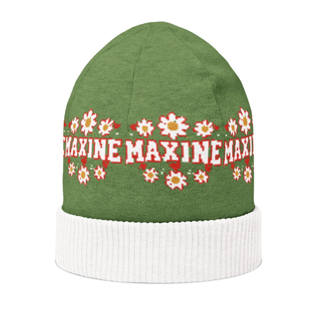 Personalised Daisy Knitted Beanie – Custom Name, Floral