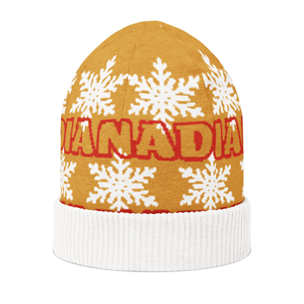 Personalised Snowflake Knitted Beanie – Custom Name, Mustard