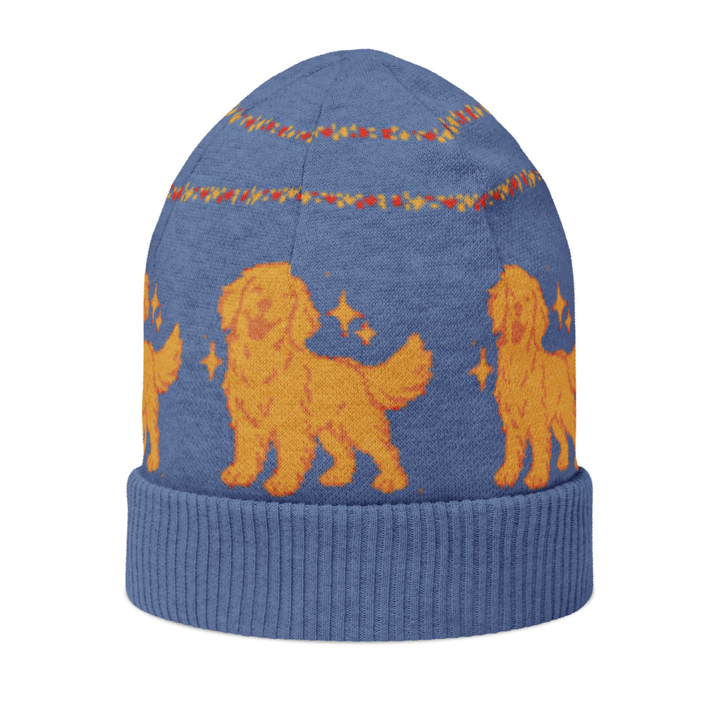 Golden Retriever Knitted Beanie – Blue, Unisex