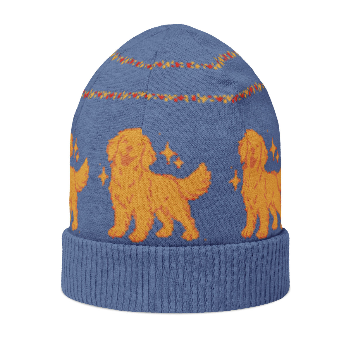 Golden Retriever Knitted Beanie – Blue, Unisex