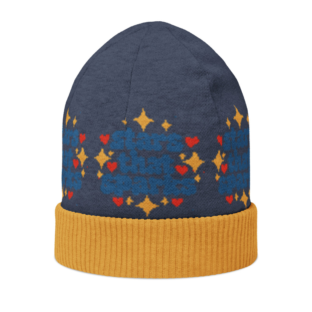 Stars That Sparks Knitted Beanie – Blue & Mustard, Unisex