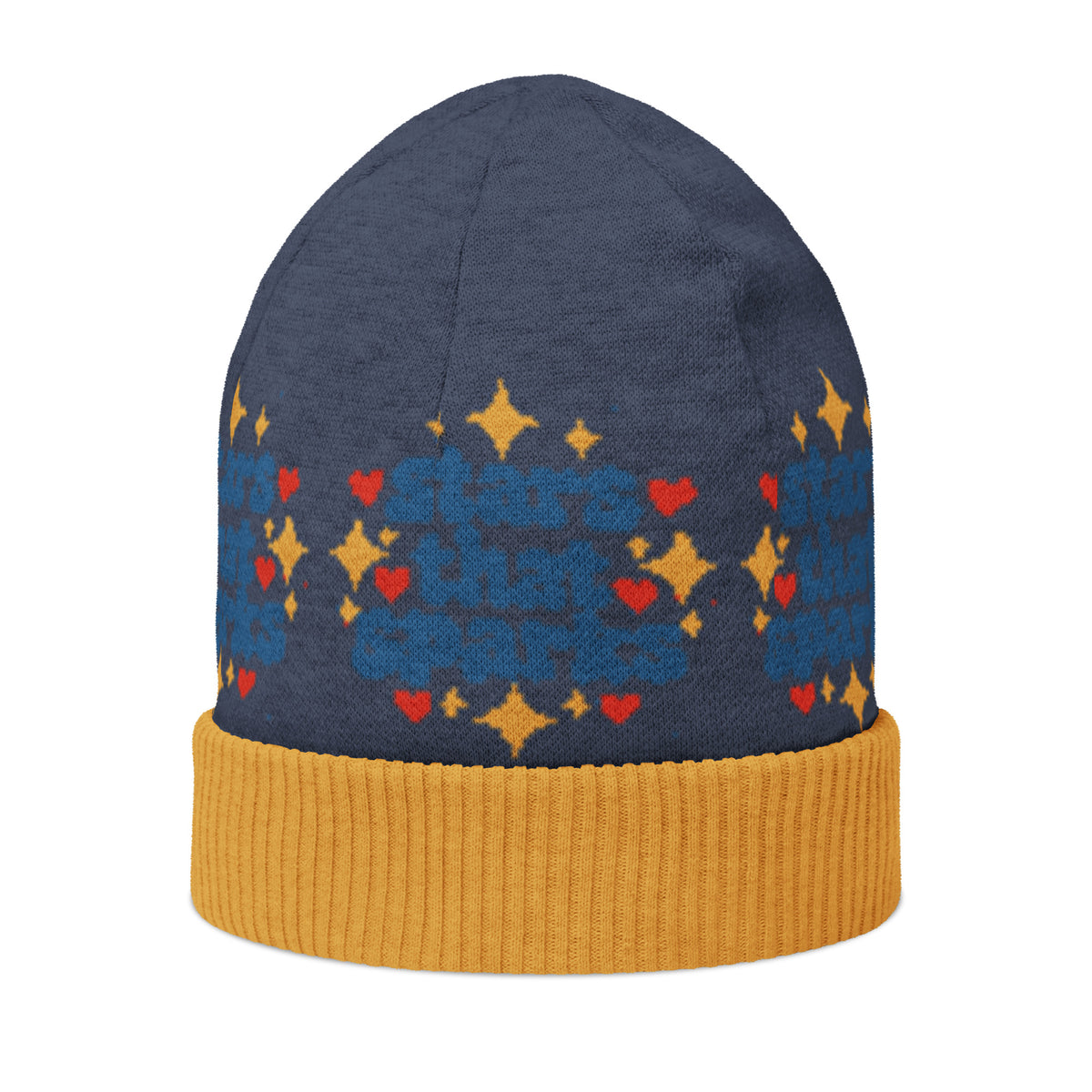 Stars That Sparks Knitted Beanie – Blue & Mustard, Unisex