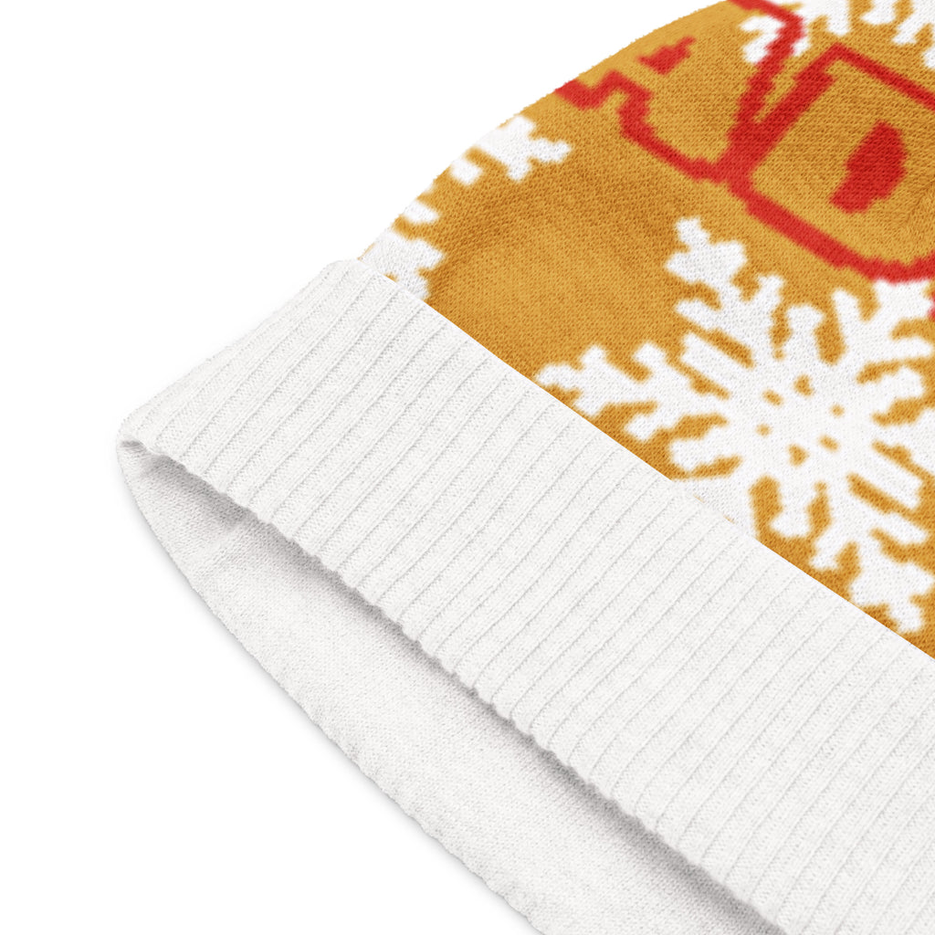 Personalised Snowflake Knitted Beanie – Custom Name, Mustard