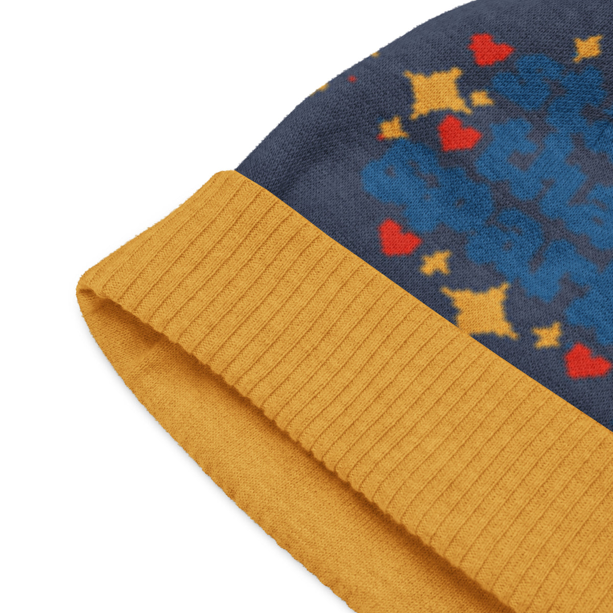 Stars That Sparks Knitted Beanie – Blue & Mustard, Unisex