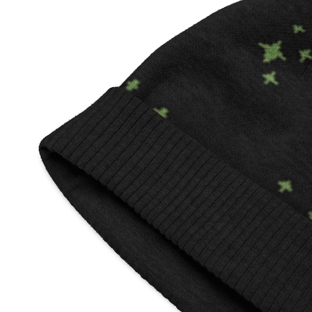 Black Knitted Beanie – Green Spark Pattern, Unisex
