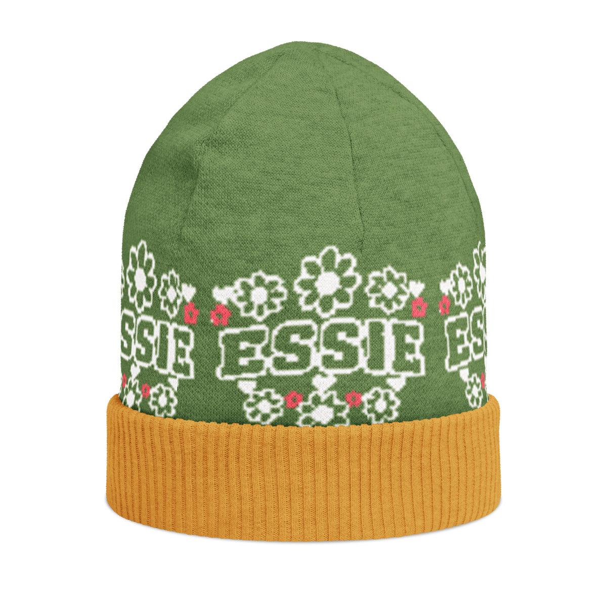 Personalised Daisy Knitted Beanie – Custom Name, Pastel