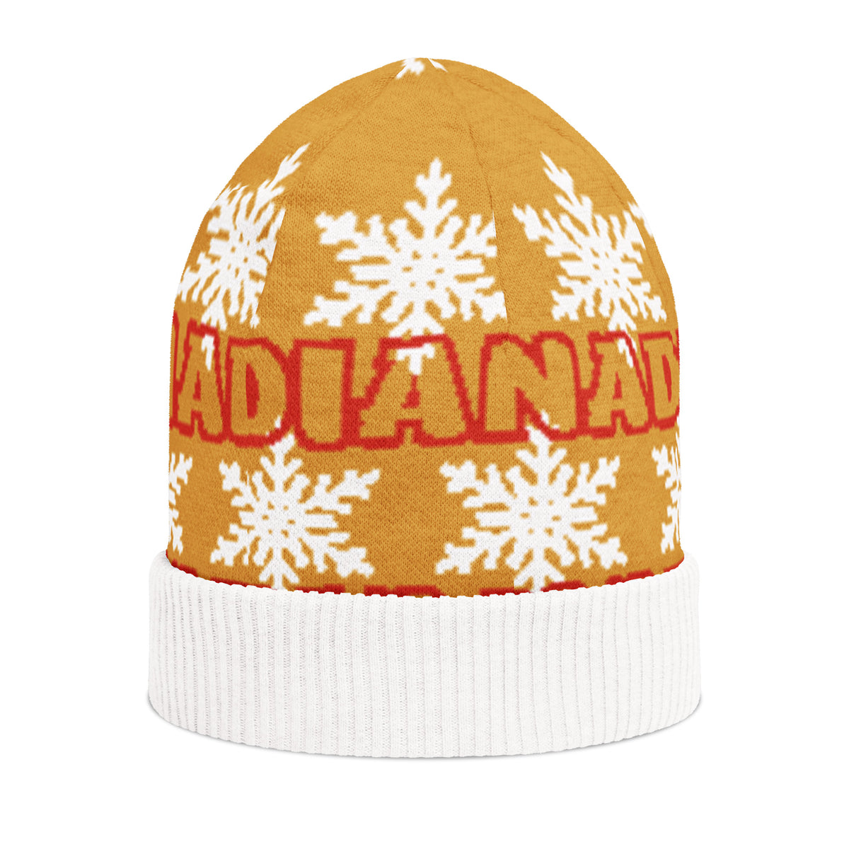 Personalised Snowflake Knitted Beanie – Custom Name, Mustard