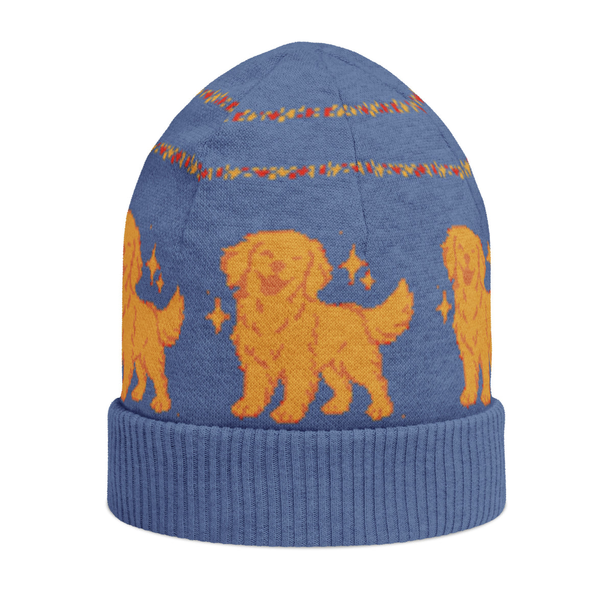 Golden Retriever Knitted Beanie – Blue, Unisex
