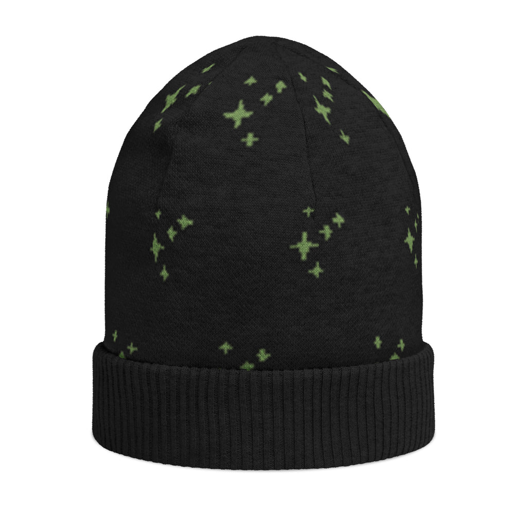 Black Knitted Beanie – Green Spark Pattern, Unisex