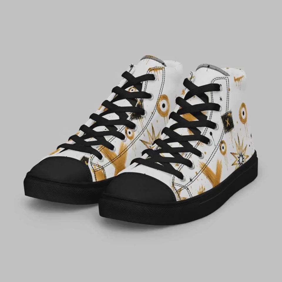 X Mark the Spark™ | Women's High Top Canvas Shoes | Gold & Black All-Over Print | McXinetje-McXine