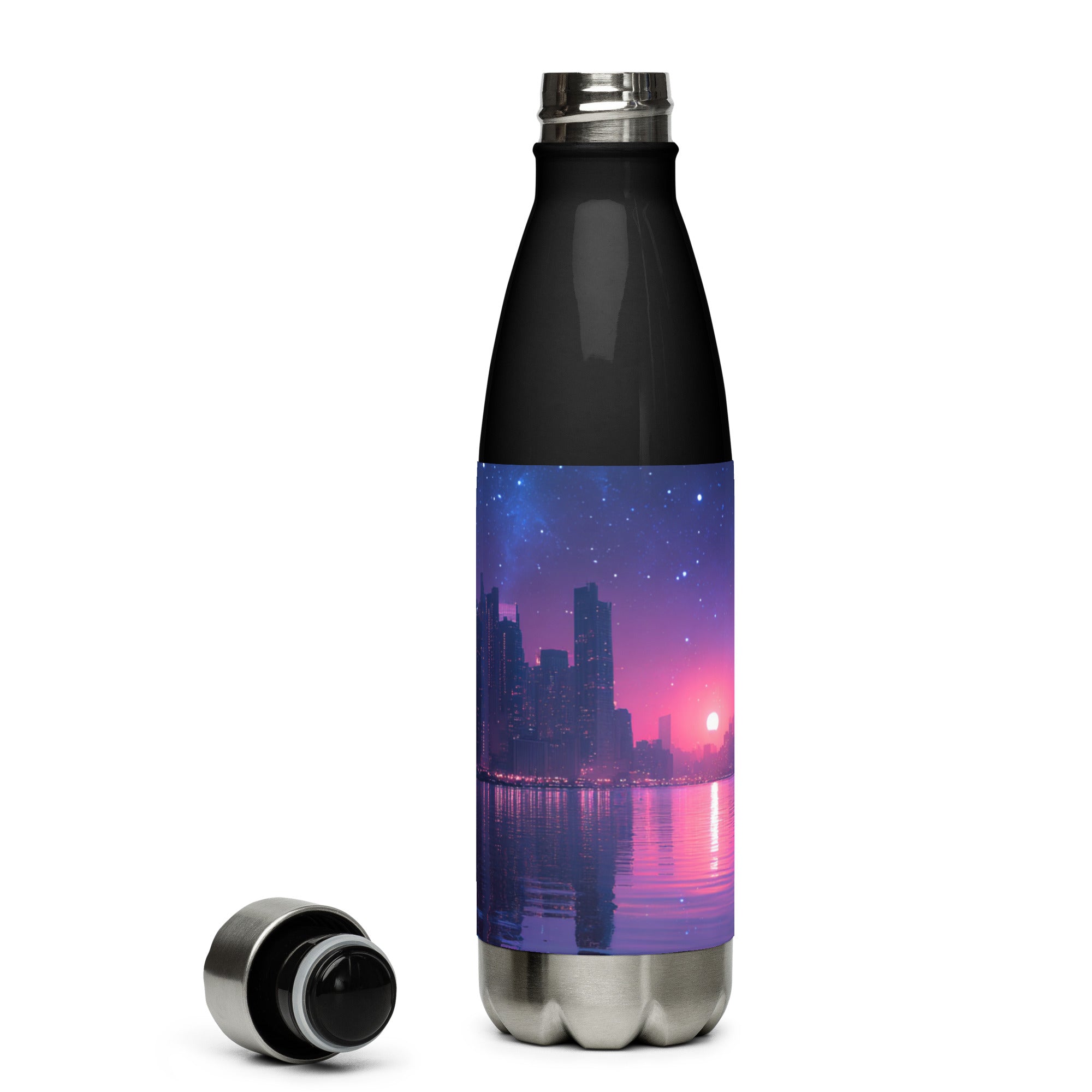 McXine® New York Skyline insulated stainless steel water bottle – City Nights Edition with purple and pink cosmic sky